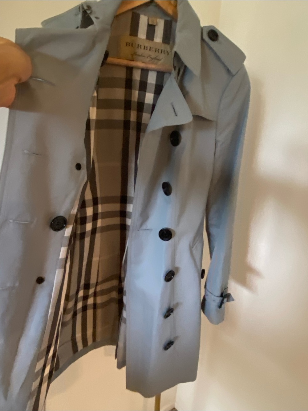 Burberry London Blue Cotton Check Lined Belted Trench Coat US 4 - Picture 12 of 15
